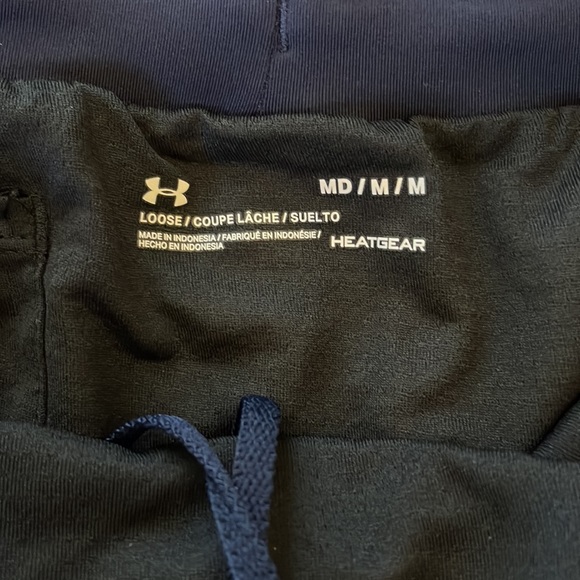 Under Armor Athletic Shorts. Navy with TieDie Flower like print. medium - Picture 3 of 10